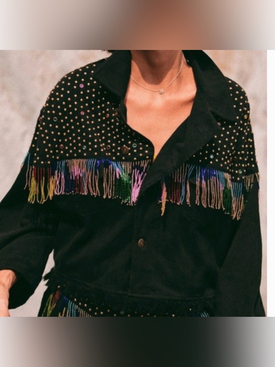 V Cristina Jackets & Blazers - V Cristina Black Studded Fringe Jacket